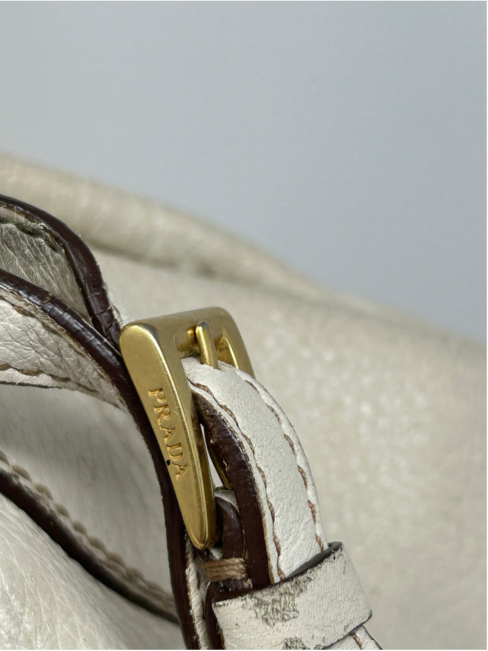 Prada Cervo Antik Leather Satchel Ivory Talco Crossbody Shoulder Bag - Picture 4 of 16